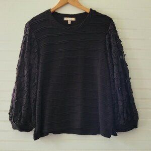 Women's Black Sweater with Textured Sleeves